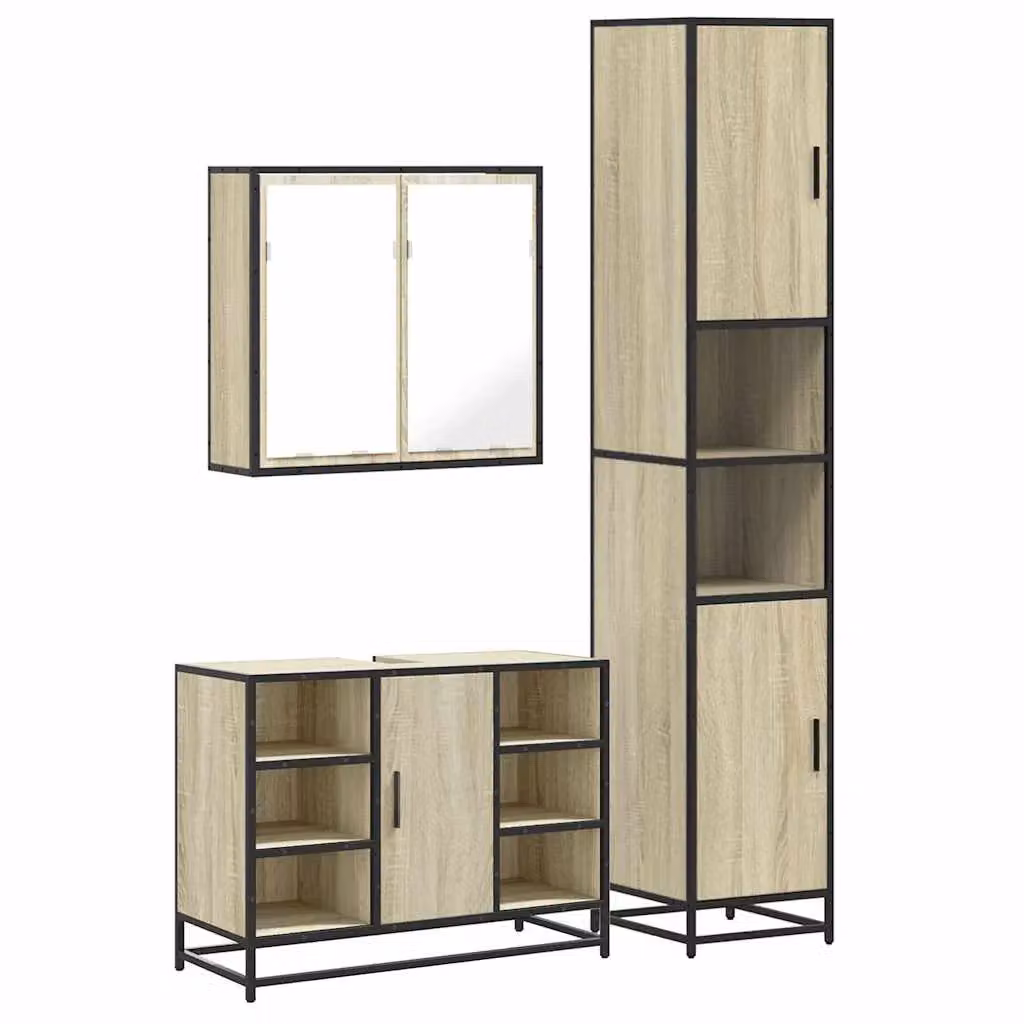 Berkfield Home 3 Piece Industrial Bathroom Furniture Set in Brown Sonoma Oak Engineered Wood – 2