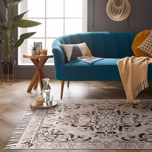 Esselle Kew Antique Printed Small Grey Rug with Fringes, W: 120 cm, D: 170 cm – 2