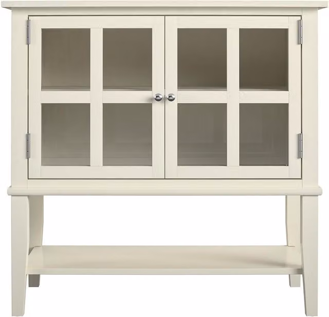 Franklin White Lacquered Freestanding Cabinet with Glass Doors and Internal Shelves