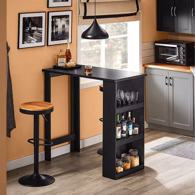 SoBuy Modern Black Bar Table with 3-Tier Shelf