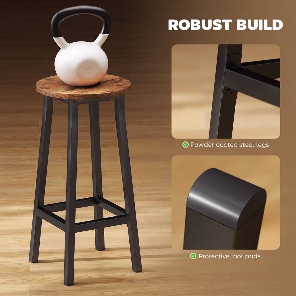 Wyld Haus Rema Set of 2 Industrial Round Bar Stools in Brown and Black Metal, Height: 65 cm – 6