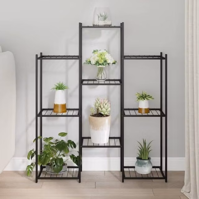 Berkfield Home Minimalist Black Metal Flower Stand, W/D/H: 83 x 25 x 100 cm – 1