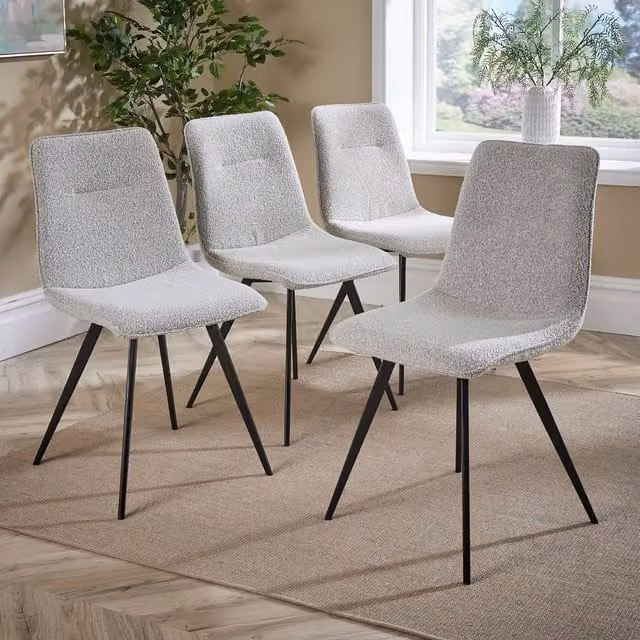 Home Source Set of 4 Modern Bouclé Dining Chairs in Beige with Metal Legs