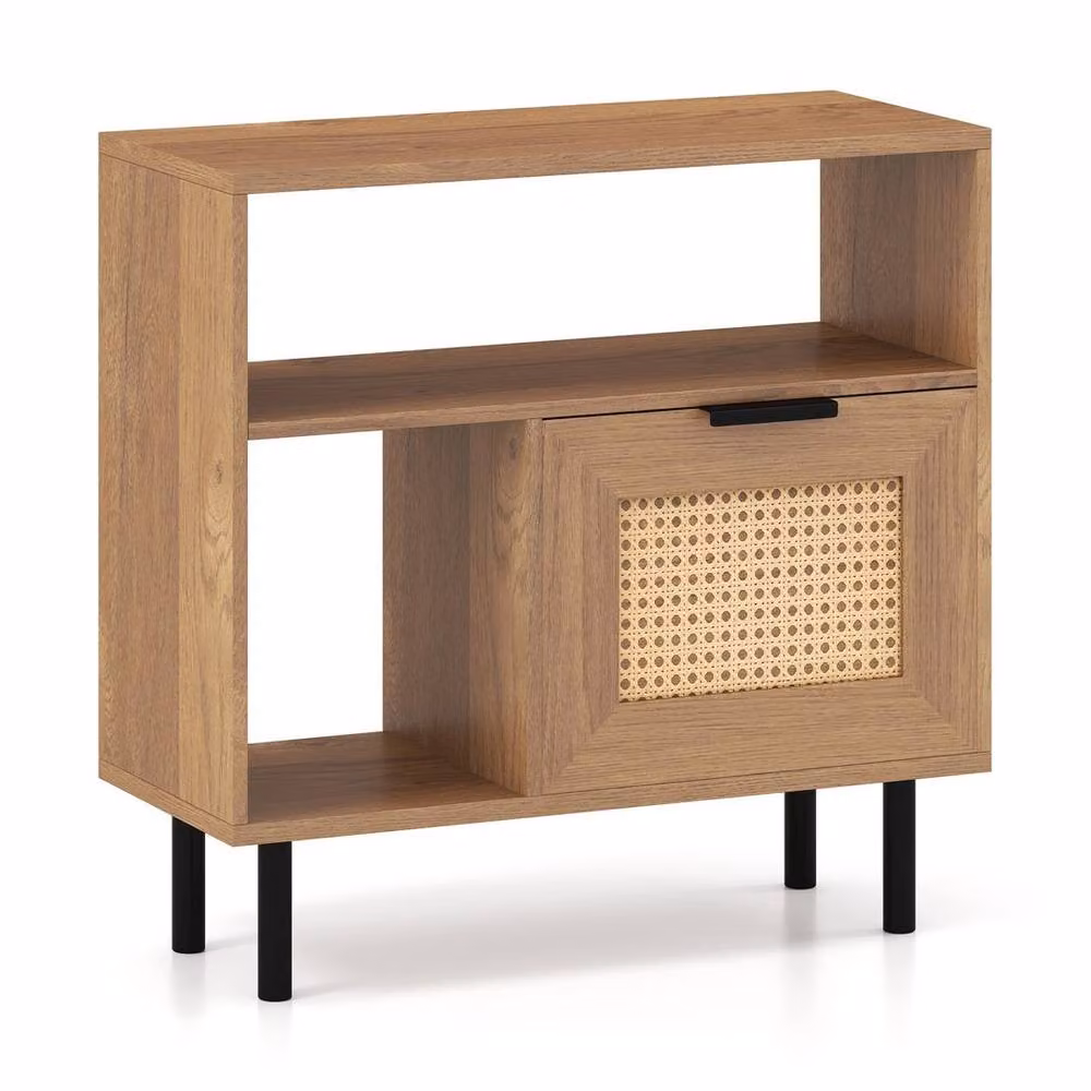 VOGREX Modern Boho Rattan Nightstand and Side End Table Cabinet in Brown – 4