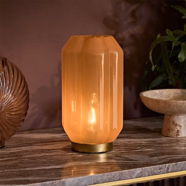Atkin and Thyme Letty Table Lamp in Peach and Gold/Brass