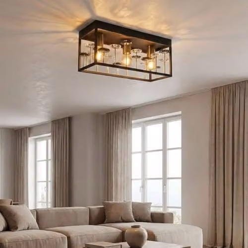 Globo Lighting Crystal Ceiling Light in Black and Gold with 3x E27 Sockets, W/D/H: 45 x 18 x 20 cm – 3