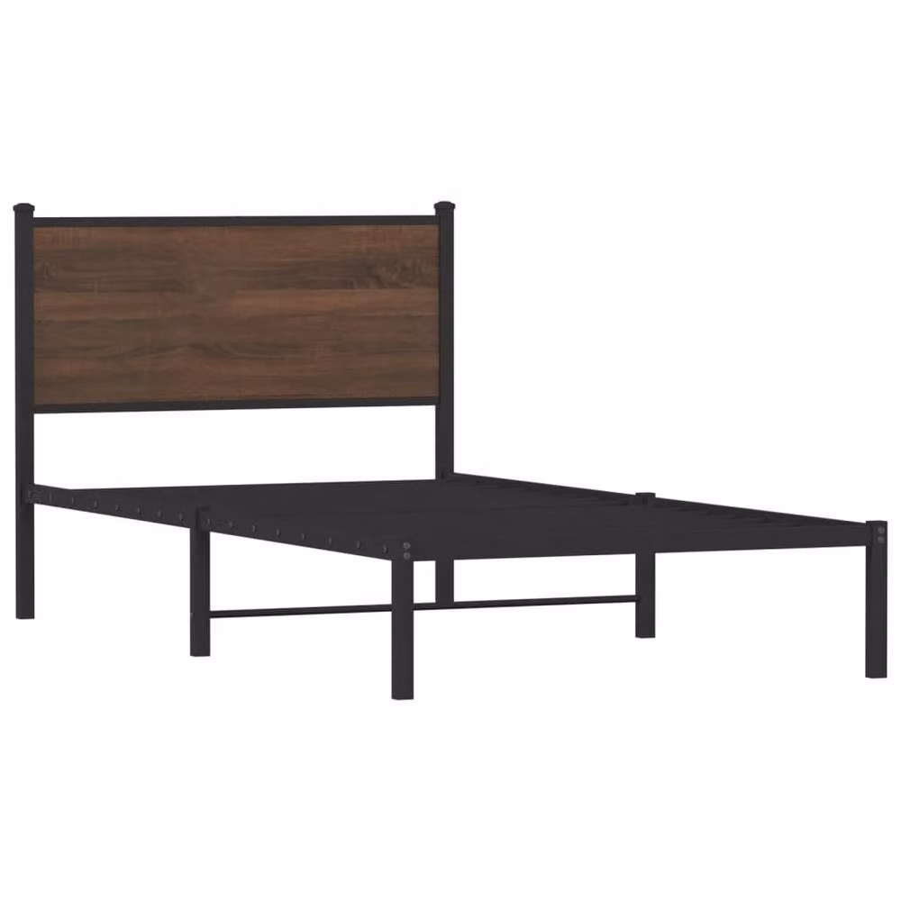 Berkfield Home Metal Bed Frame in Brown Oak, W: 100 cm, L: 190 cm – 3