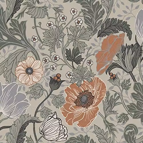 A-Street Prints Apelviken2 Floral Poppies Wallpaper in Green and Orange