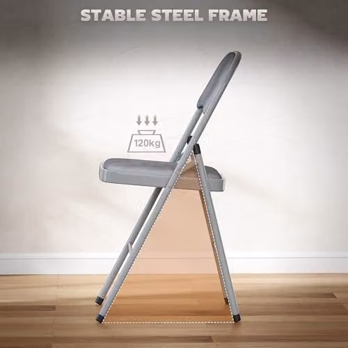 HOMCOM Set of 4 Metal Folding Chairs with Velvet Cushions in Light Grey – 6
