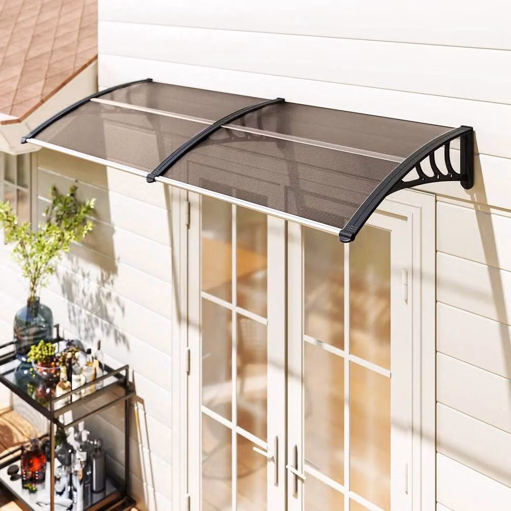 PAWNORA Brown Outdoor Curved Window Porch Canopy Awning, W: 100 cm, D: 15 cm – 2