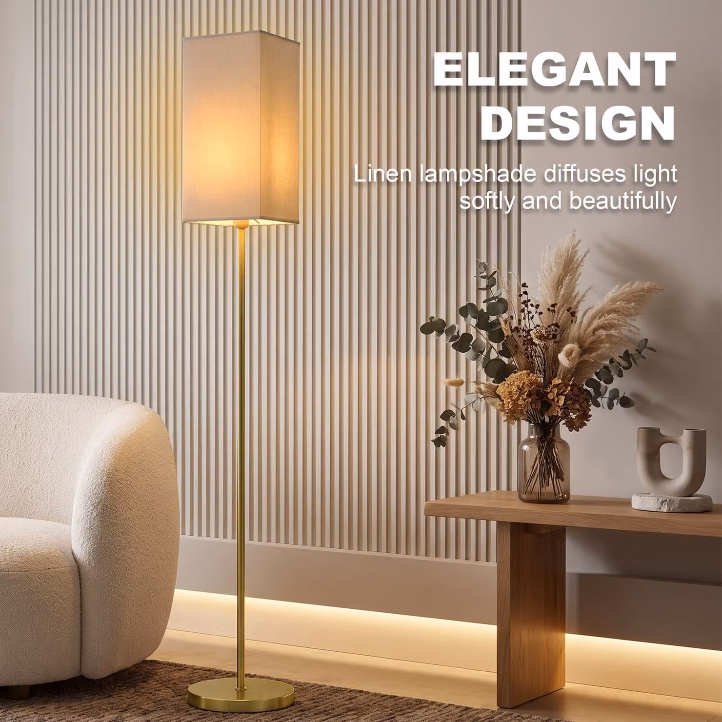HOMCOM Modern Gold Floor Lamp with White Fabric Shade and Foot Switch – 4