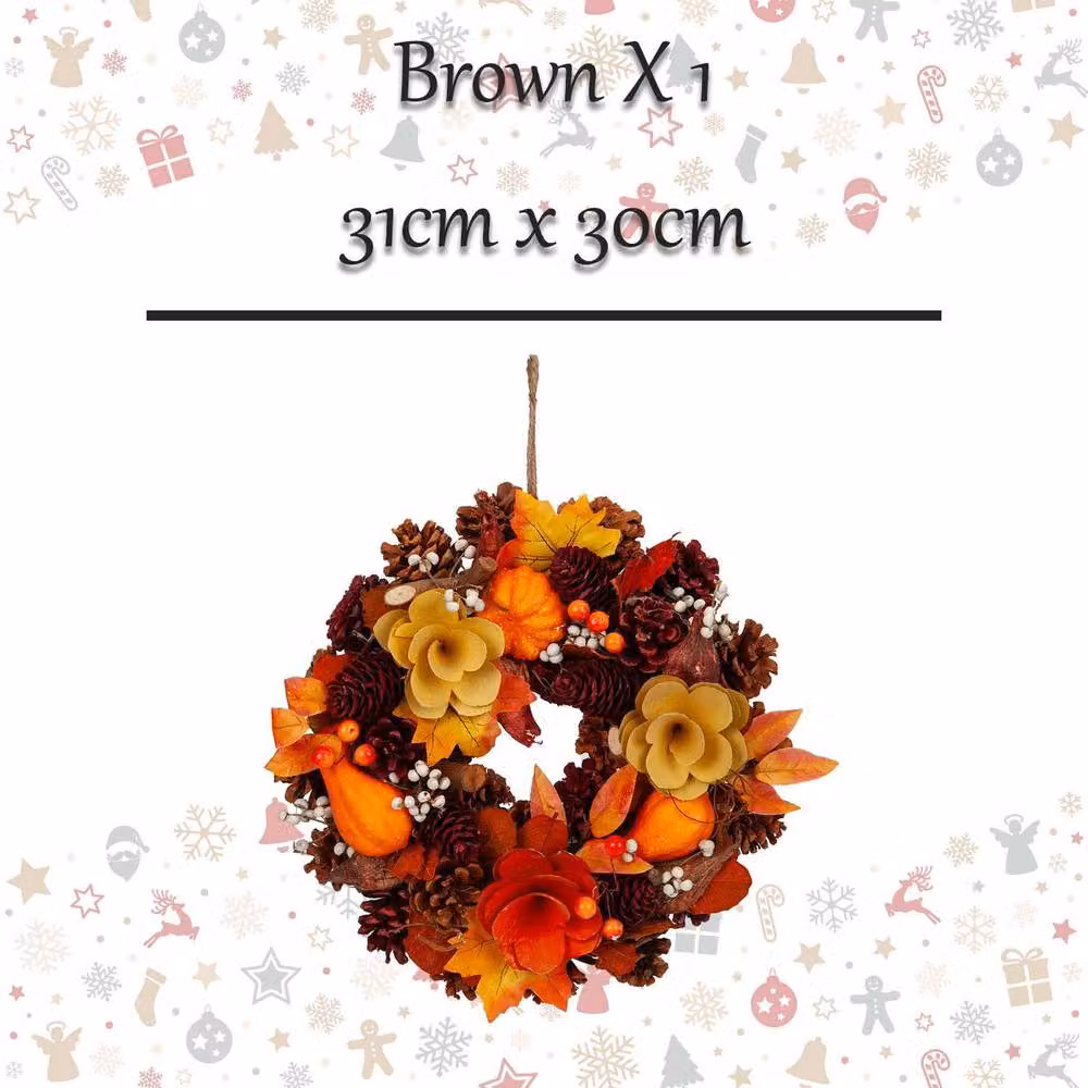 VFM e-Store Autumnal and Christmas Floral Wreath in Brown and Multicolour, W: 31 cm, H: 30 cm – 2