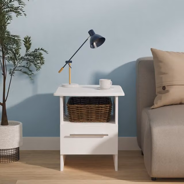 Sherwood Ready Assembled Bottom Drawer Lamp Table in White Matt