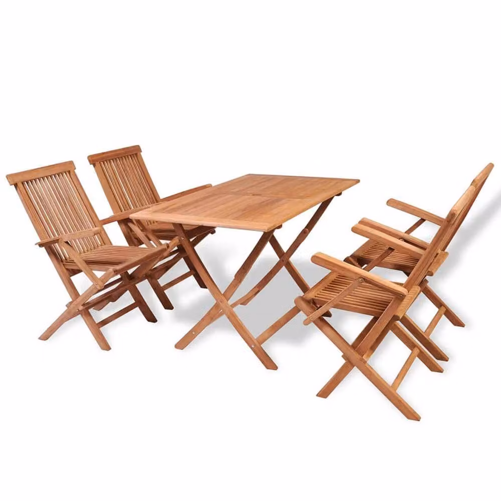 Berkfield Home 5 Piece Garden Dining Set in Brown Solid Teak Wood