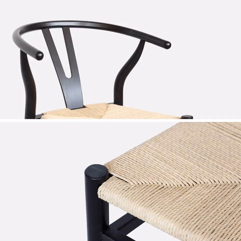 sweeek Pair of Black Beech Wood Dining Chairs with Rope Seats and Armrests – 3