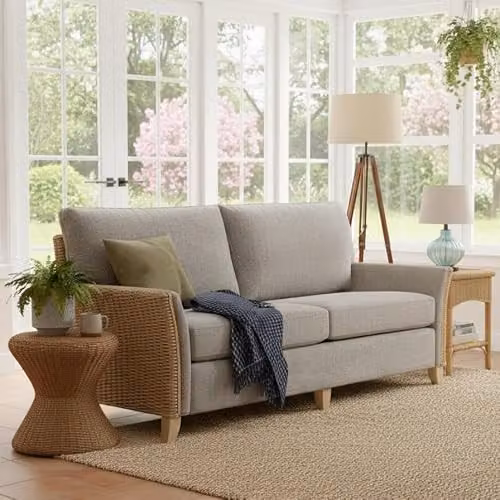 Desser Arlington Conservatory 3-Seater Rattan Sofa with Grey Cushions, H 97 cm x W 200 cm x D 88 cm – 2