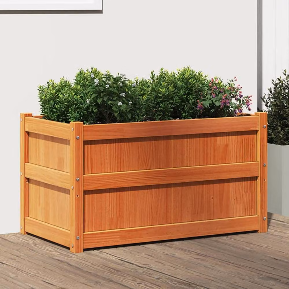 Berkfield Home Beautiful Garden Planter in Wax Brown, Solid Wood Pine, W/D/H: 90 x 50 x 50 cm – 2