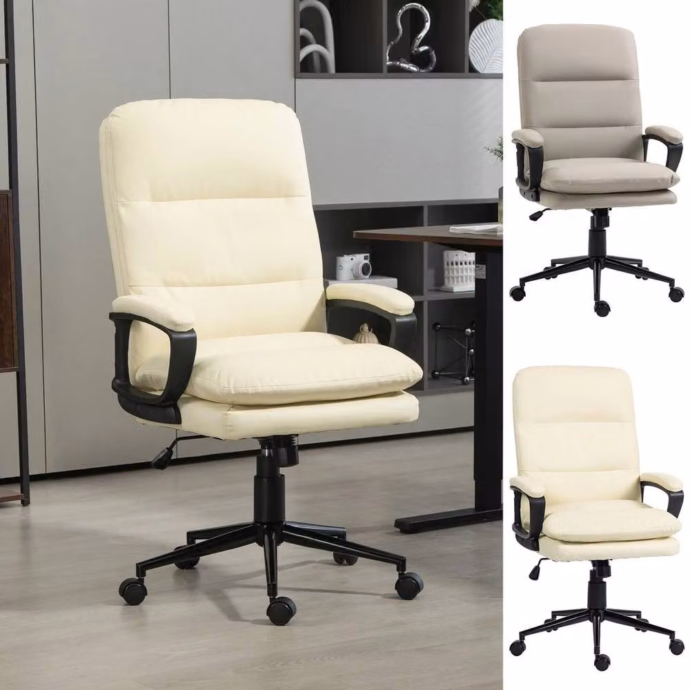 FORGEVIO Beige Synthetic Leather Executive Office Chair with Armrests and Swivel Castors – 4