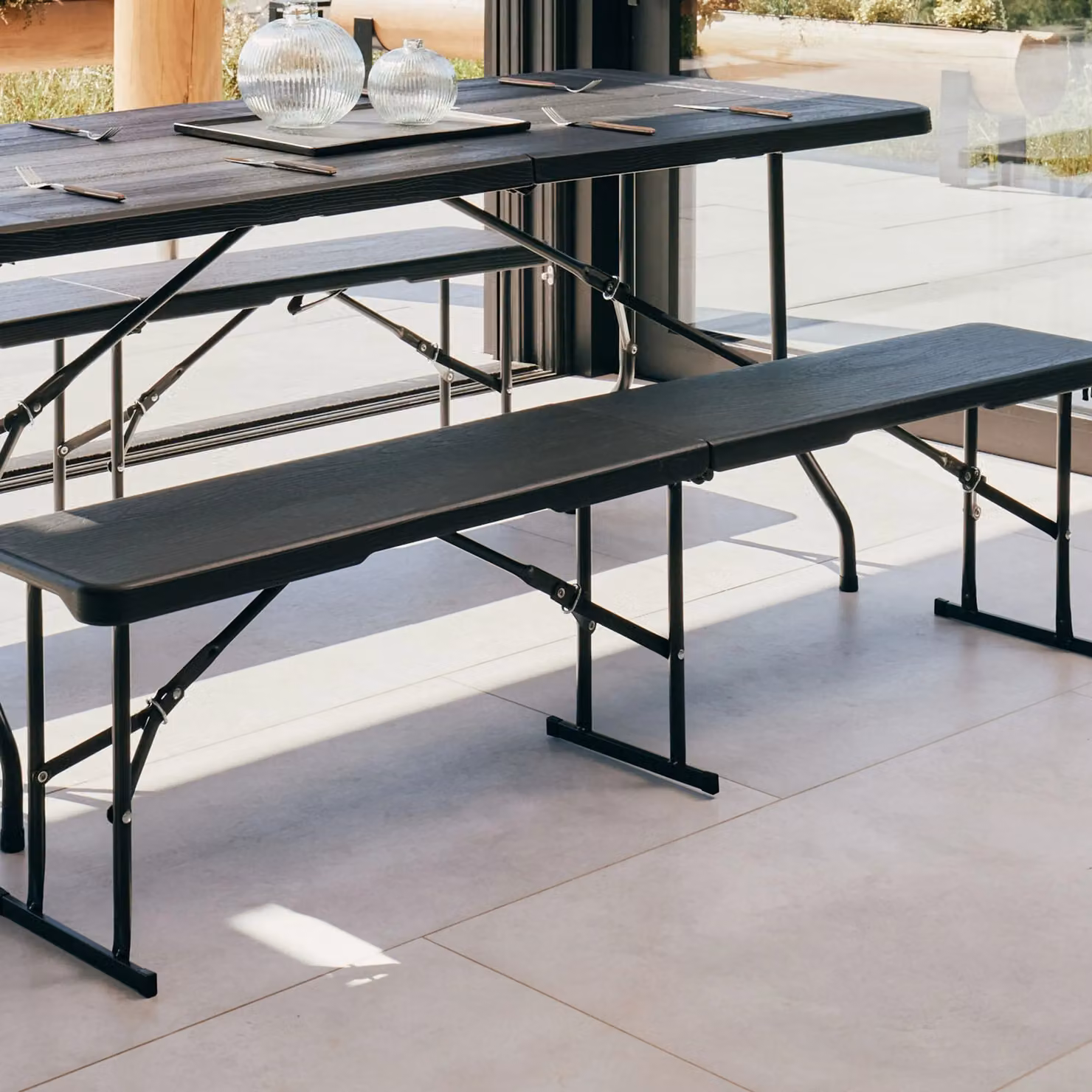 Novecrafto Portable Folding Bench Seat in Black, W/D/H: 182.88 x 28.0 x 43.0 cm – 2