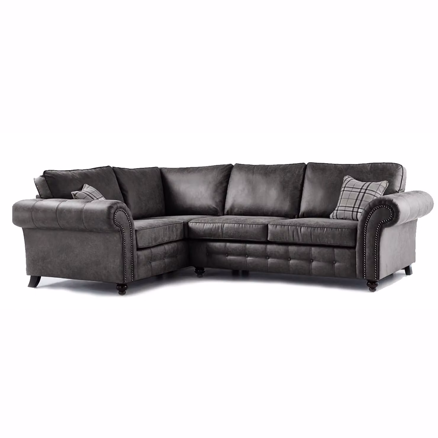 Furnishings For Less UK Oakland Charcoal Grey Chesterfield 4 Seater L Shape Corner Sofa with Synthetic Leather Upholstery and Scatter Cushions – 2