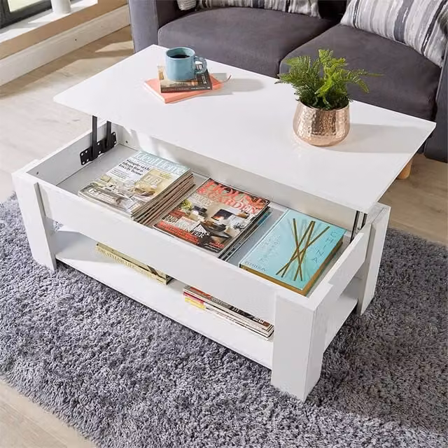 Nordara White Lift Up Coffee Table with Storage Shelf, W/D/H: 100 x 100 x 100 cm – 1