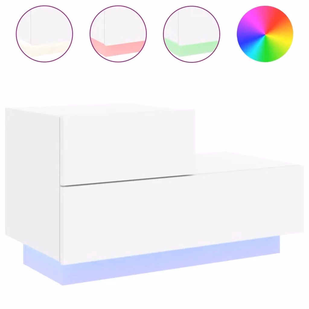 Berkfield Home Modern White Glossy Bedside Cabinet with Integrated LED Lights W/D/H: 70 x 36 x 40.5 cm – 2