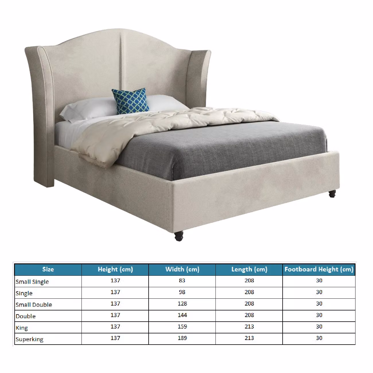 KDMD Zampa King Size Curved Winged Upholstered Velvet Bed Frame in Cream – 4