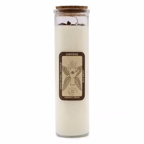 KDMD Confidence Magic Spell Pillar Candle with Crystals in White and Orange