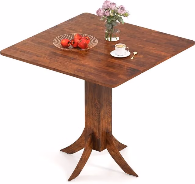 Costway Round Rustic Drop Leaf Dining Table in Brown Walnut Wood