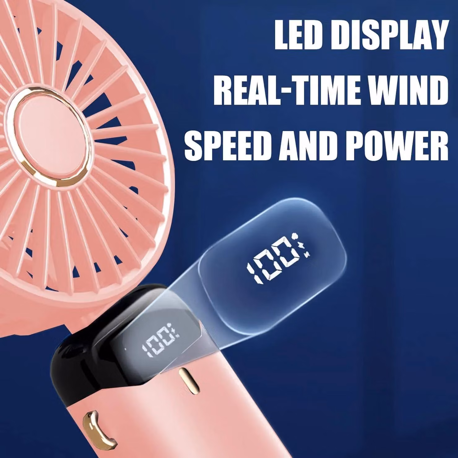 Dyzi 2-in-1 Portable Mini Handheld Desk Table Fan, USB-C Rechargeable, Pink – 2