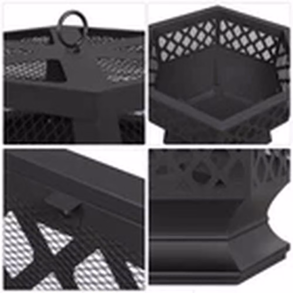 EONLION Black Hexagon Metal Outdoor Fire Pit Bowl with Cover and Poker, Diameter: 61 cm – 3