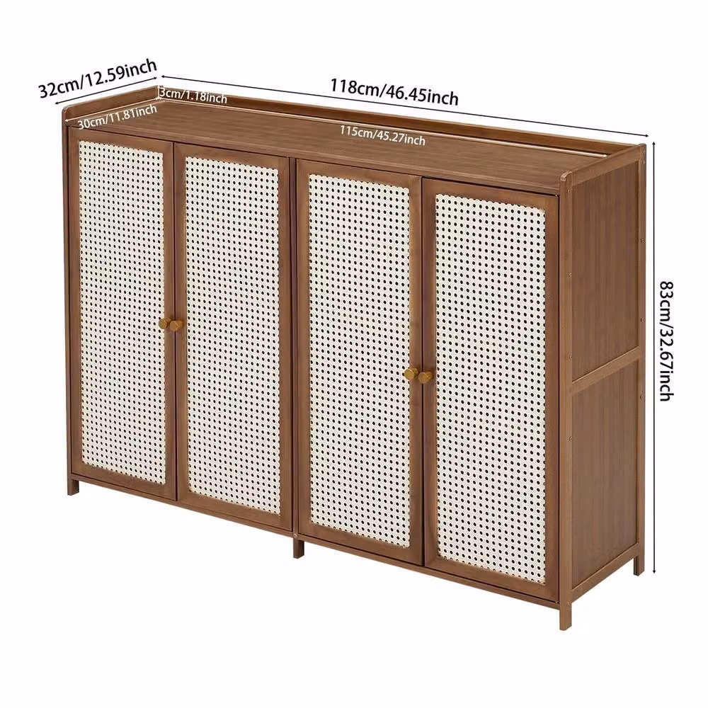 EONLION Retro Wooden Shoes Storage Cabinet in Brown with Hinged Doors and Internal Shelves, Width: 100 cm – 2