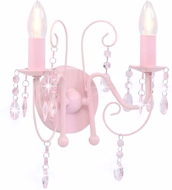 Berkfield Home Pink Metal Wall Lamp with Beads and 2 x E14 Bulbs