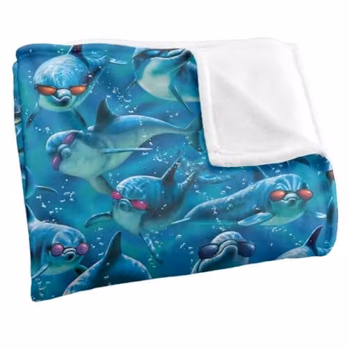 JQ Licensing Royce McClure Mod Squad Dolphin Sunglasses Pattern Super Soft Fleece Throw Blanket, White, W/D/H: 152 x 127 cm – 2
