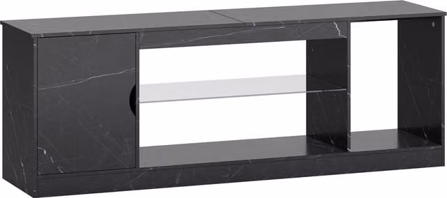 HOMCOM Black Marble Effect TV Stand Cabinet with Glass Shelf for TVs up to 55 inch – 1