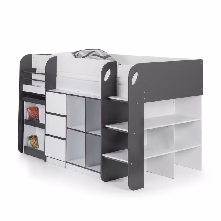 Cheshire Seaside Midsleeper Single Bed with Stairs and Drawers, Multicolour, W/D/H: 90 x 190 cm