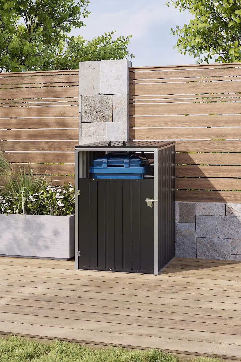 Garden Sanctuary Metal Outdoor Garbage Bin Shed for 1 Bin, Black – 2