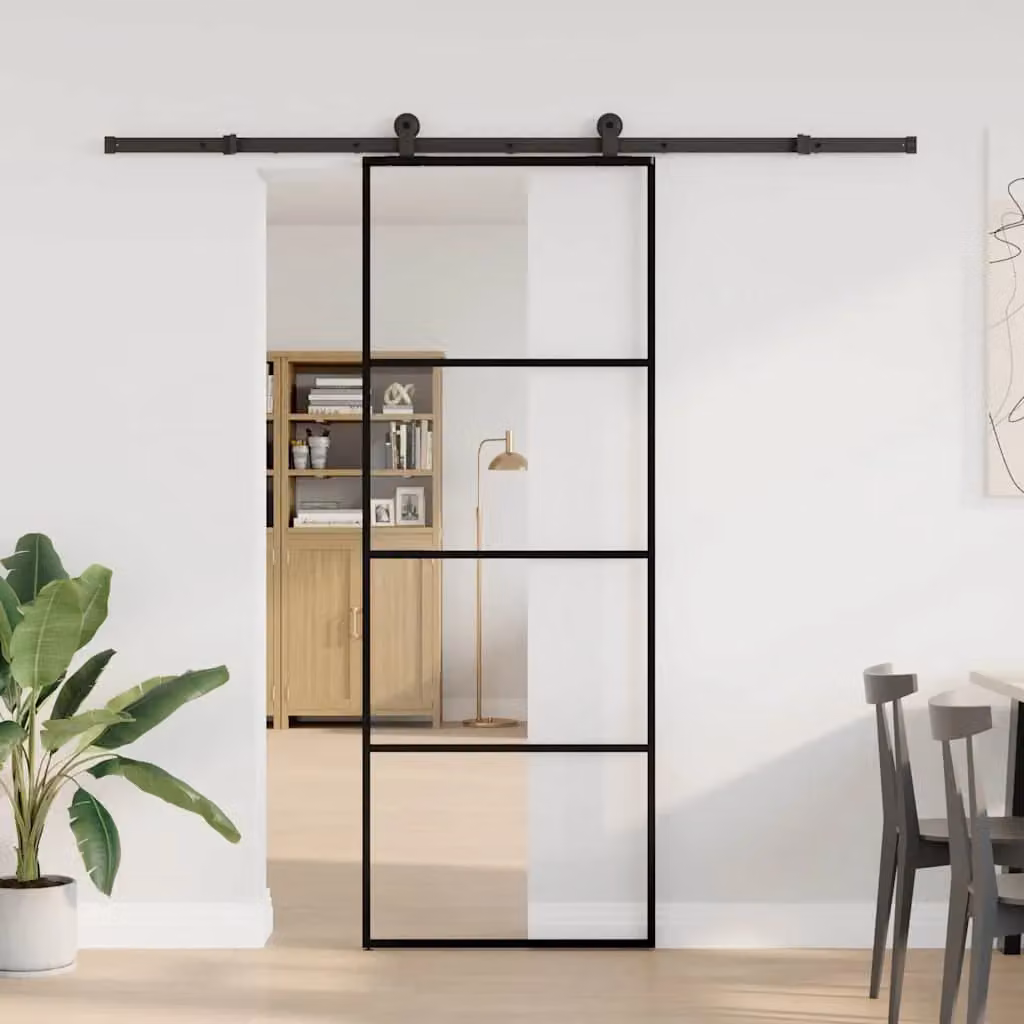Berkfield Home Modern Sliding Door with Hardware Set in Black, ESG Glass and Aluminium, W: 76 cm, H: 205 cm – 2