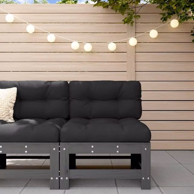 Berkfield Home Middle Sofa with Scatter Cushions in Grey Solid Pine Wood