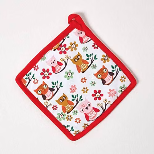 Homescapes Red and Blue Owl Cotton Pot Holder, W/D/H: 20 x 20 x 20 cm – 1