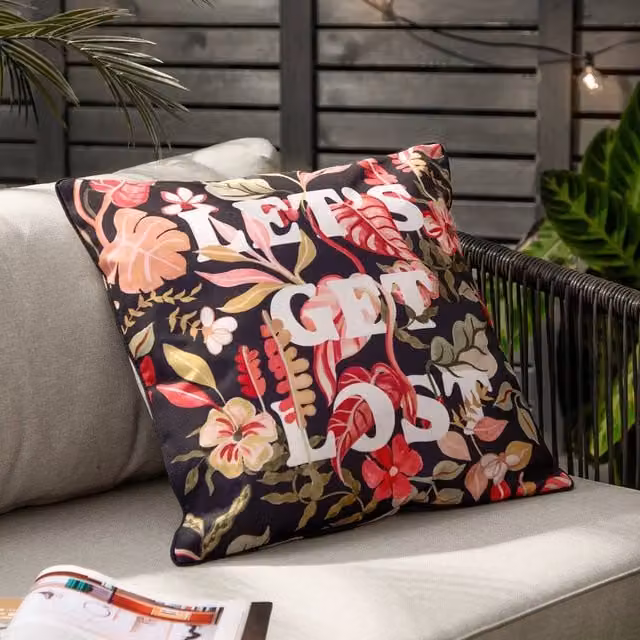 furn Tropical Bloom Let's Get Lost Outdoor Decorative Cushion, Black and Multicolour, W/D/H: 45 x 45 x 45 cm