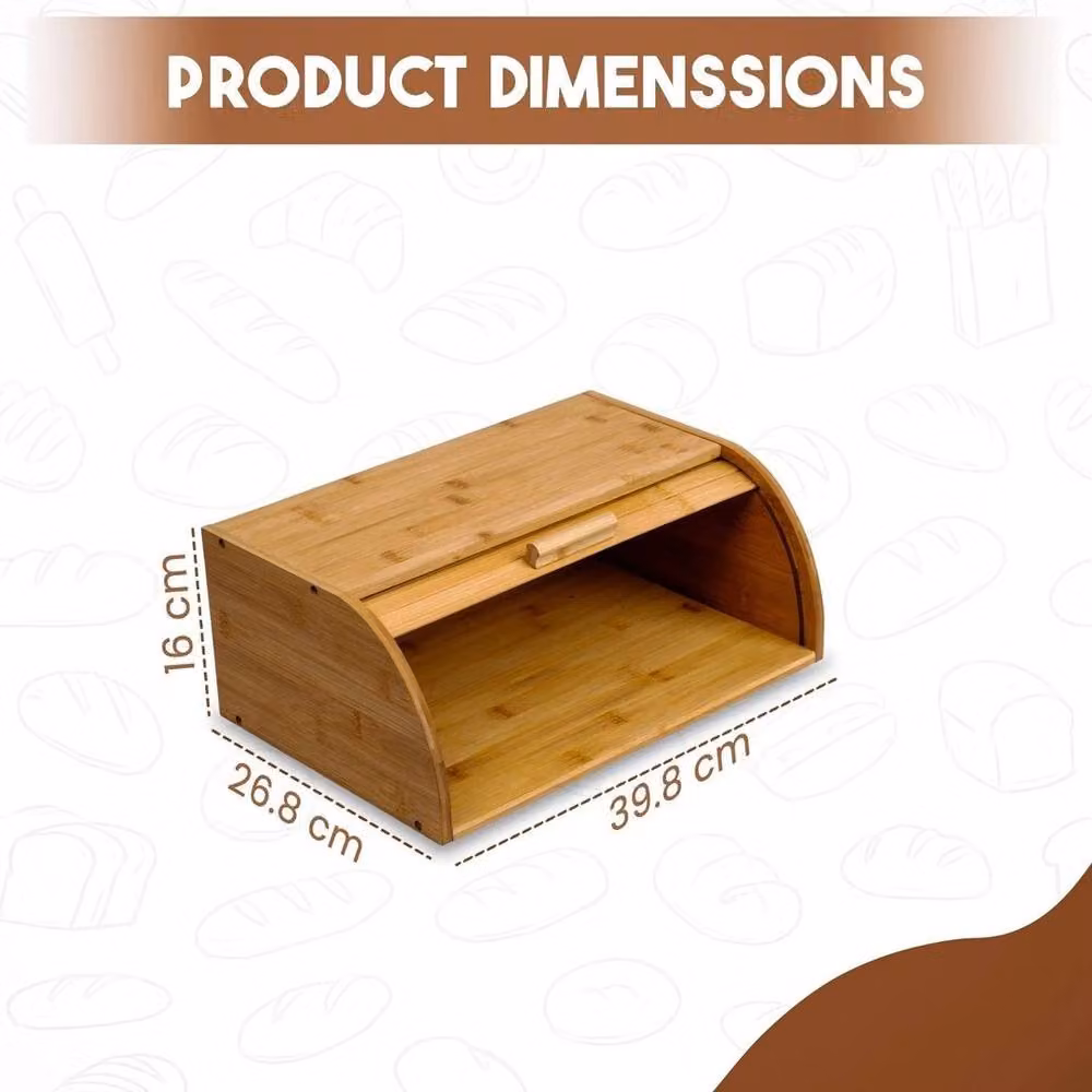 PAWNORA Bamboo Roll Top Bread Bin in Brown – 2