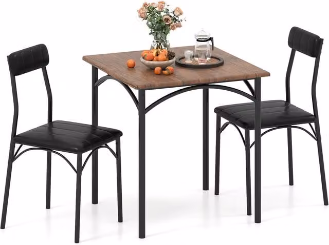 Gymax 3-Piece Dining Set Featuring a Square Table and 2 Upholstered Armless Chairs in Brown and Black – 1