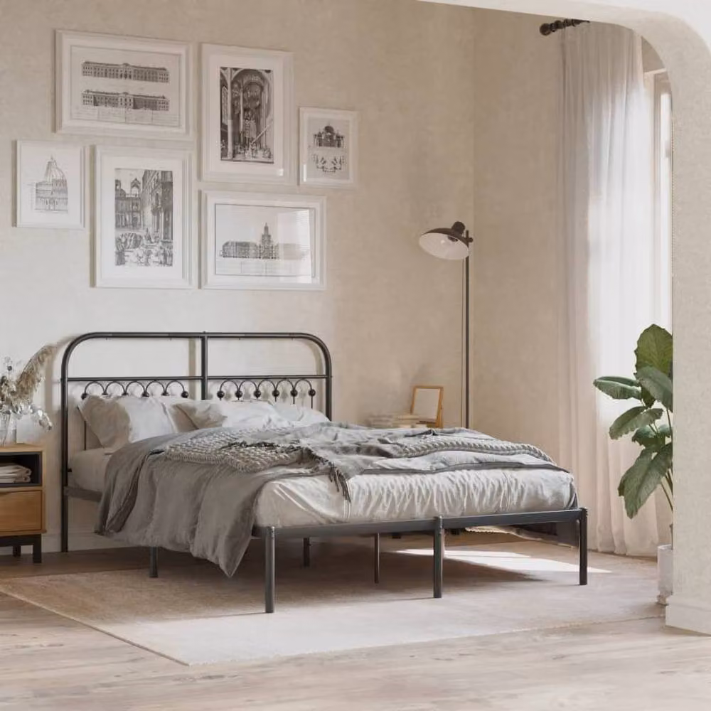 Berkfield Home Metal Bed Frame with Headboard, Black, W/D/H: 135 x 190 x 142 cm – 2
