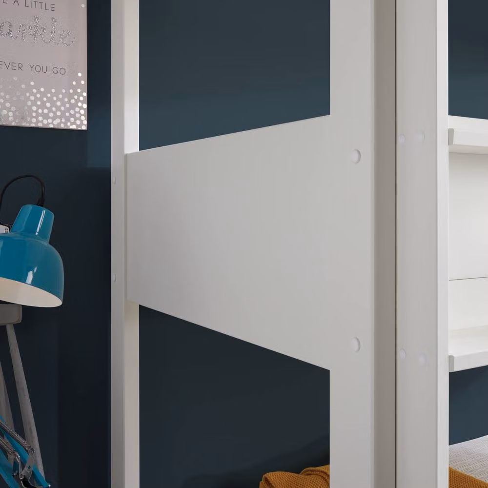 Bedmaster Snowdon White Two Tier Bunk Bed with Side Compartments and Lacquered Pine Finish – 2