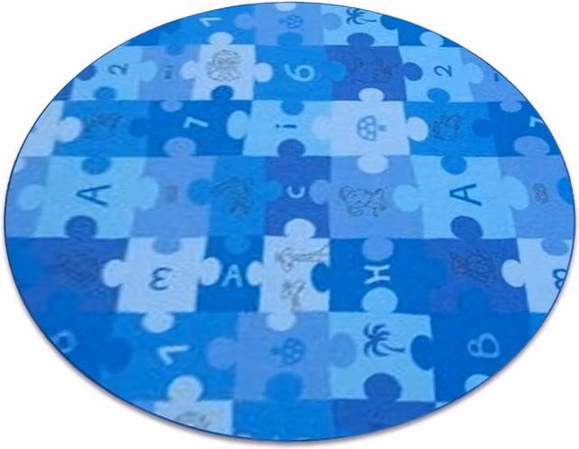 RugsX Circle Puzzle Round Rug in Blue, Diameter: 100 cm