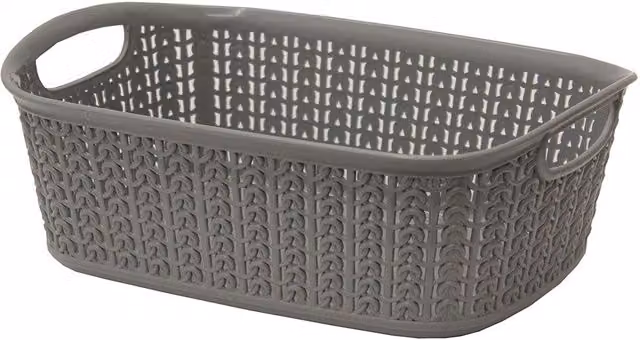JVL Grey Open Weave Plastic Small Storage Basket with Handles, W: 20 cm, D: 27 cm, H: 10 cm – 2