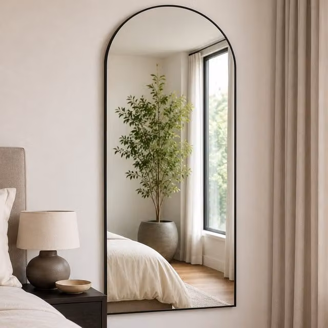 Gr8 Home Arched Full Length Wall Mirror with Black Aluminium Frame, H 165 x W 60 cm