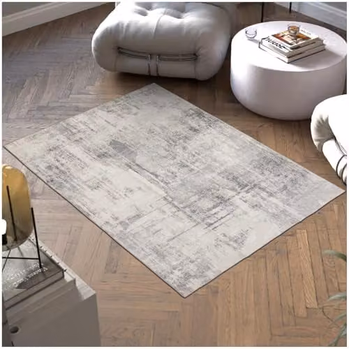 tectake Cosy Rug with Faded Abstract Pattern in Beige and Grey, W/D/H: 120 x 170 cm