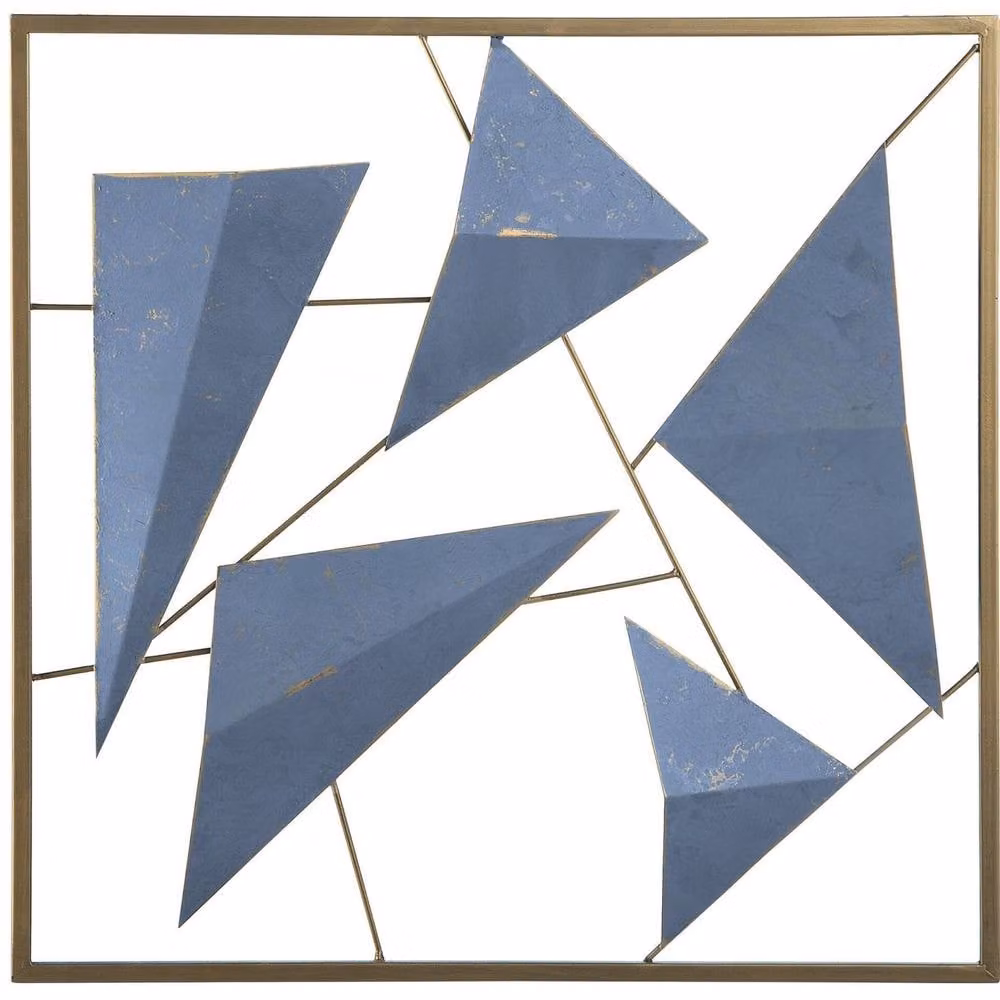 Wyld and Coco 3D Geometric Metal Wall Art in Blue and Gold, W: 50 cm, H: 50 cm – 2